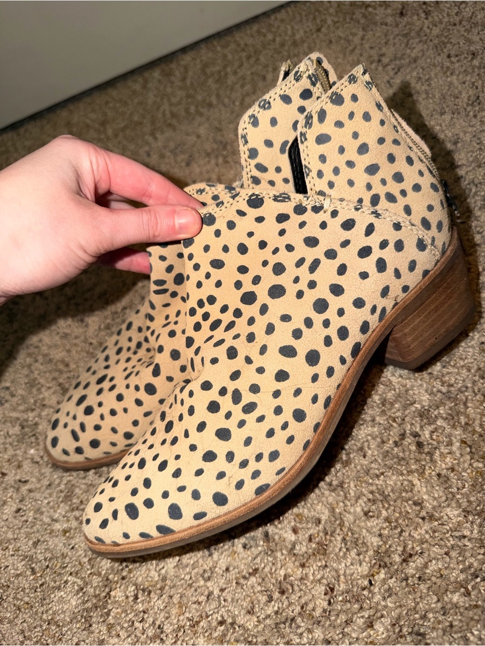 Women's Tan Spotted Ankle Booties with Low Block Heel